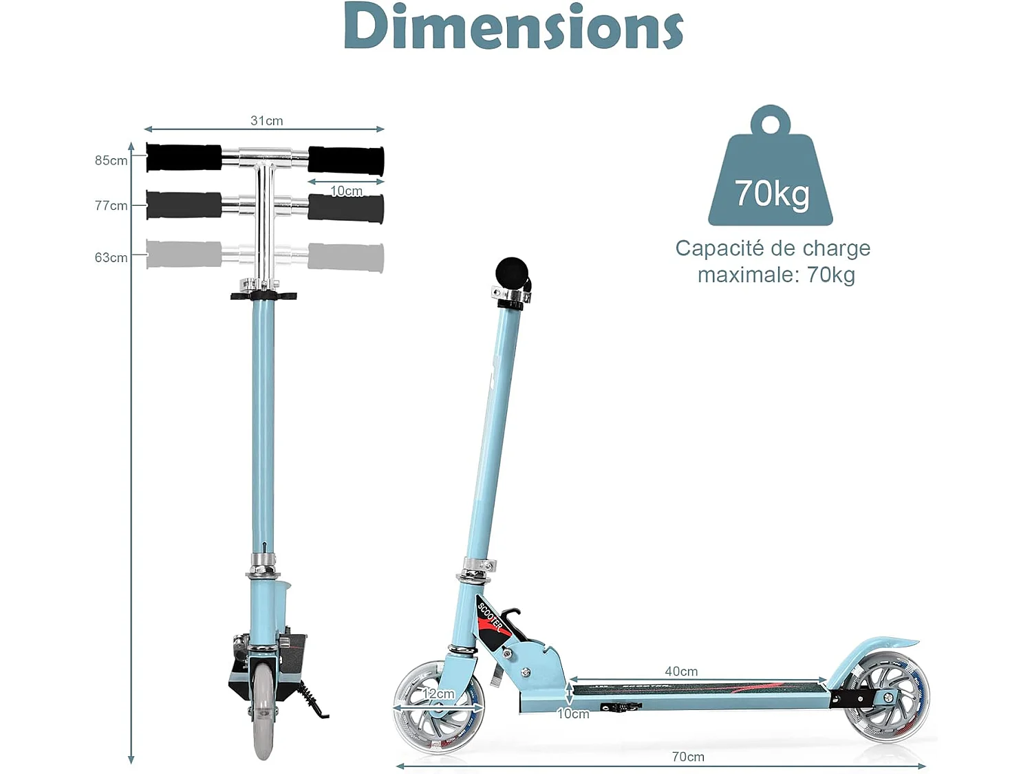 Trottinette enfant pliable 2 roues patinette pliante enfant de 4 à 13 ans