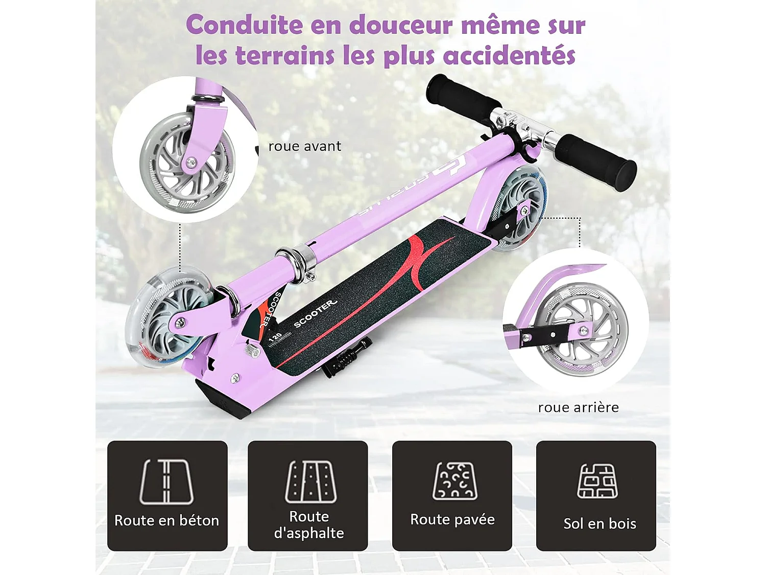 Trottinette Enfant Pliable 2 roues Hauteur Ajustable, Patinette Pliante Enfant de 4 à 13 Ans