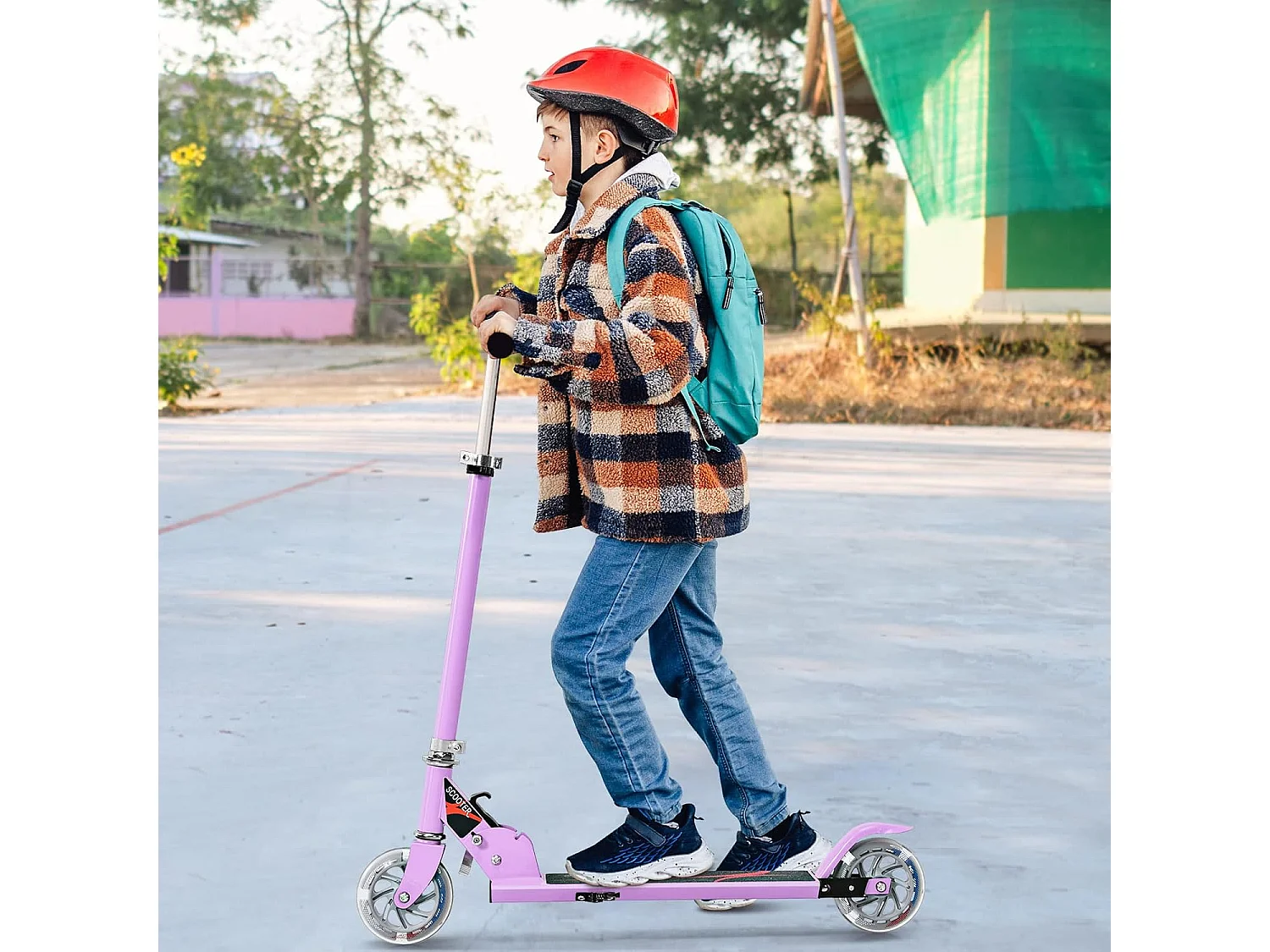 Trottinette Enfant Pliable 2 roues Hauteur Ajustable, Patinette Pliante Enfant de 4 à 13 Ans