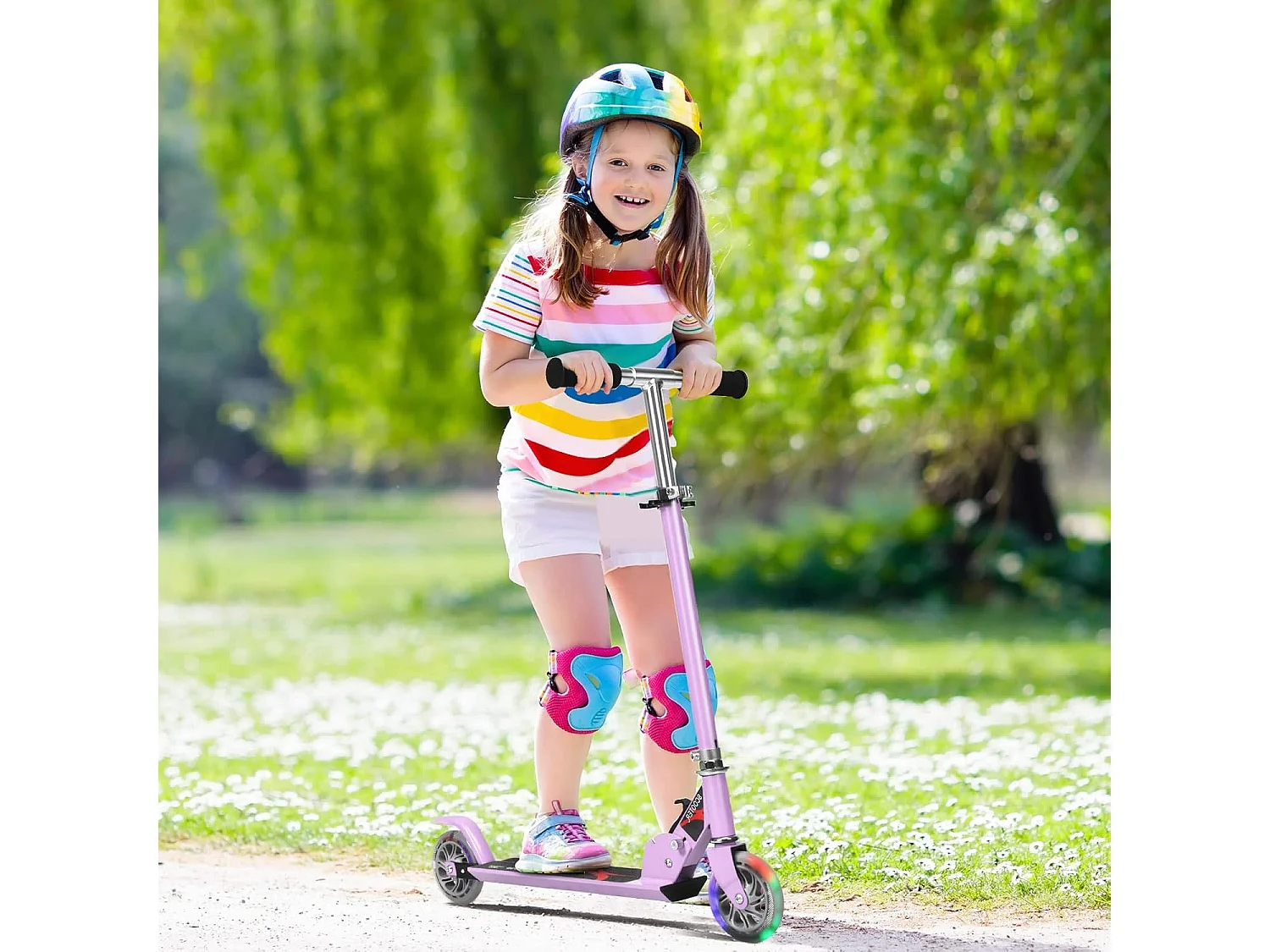 Trottinette Enfant Pliable 2 roues Hauteur Ajustable, Patinette Pliante Enfant de 4 à 13 Ans