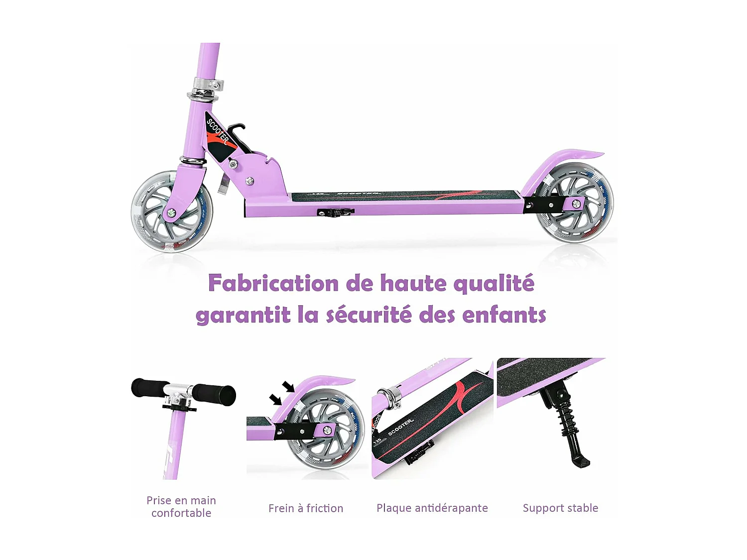Trottinette Enfant Pliable 2 roues Hauteur Ajustable, Patinette Pliante Enfant de 4 à 13 Ans