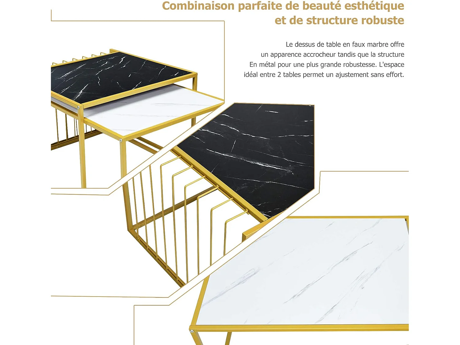 Lot de 2 tables basses gigognes scandinave moderne design combinaison libre