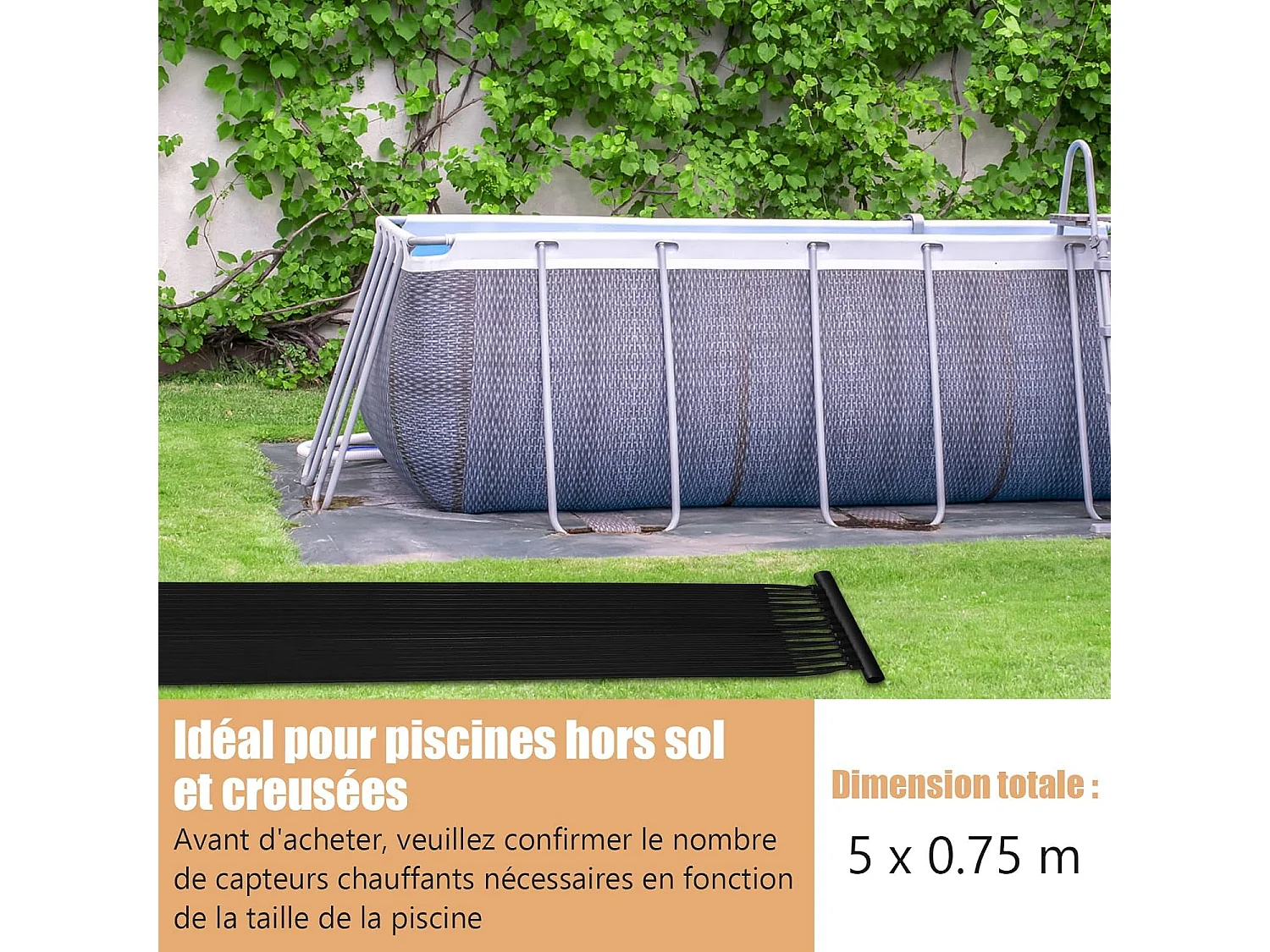 Chauffage Solaire pour Piscines 2 Panneaux Collecteurs Solaires de 500 x 75 cm