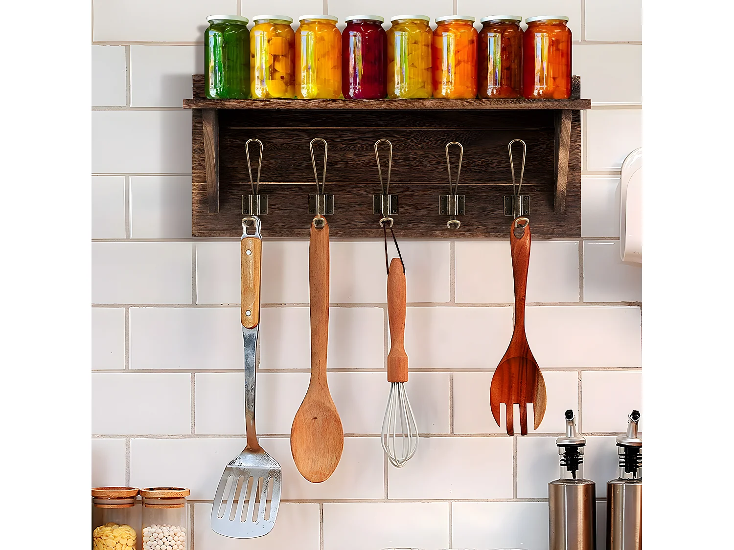 Porte-manteau mural, patères murales avec etagère, 61 cm x 8 cm x 25,5 cm