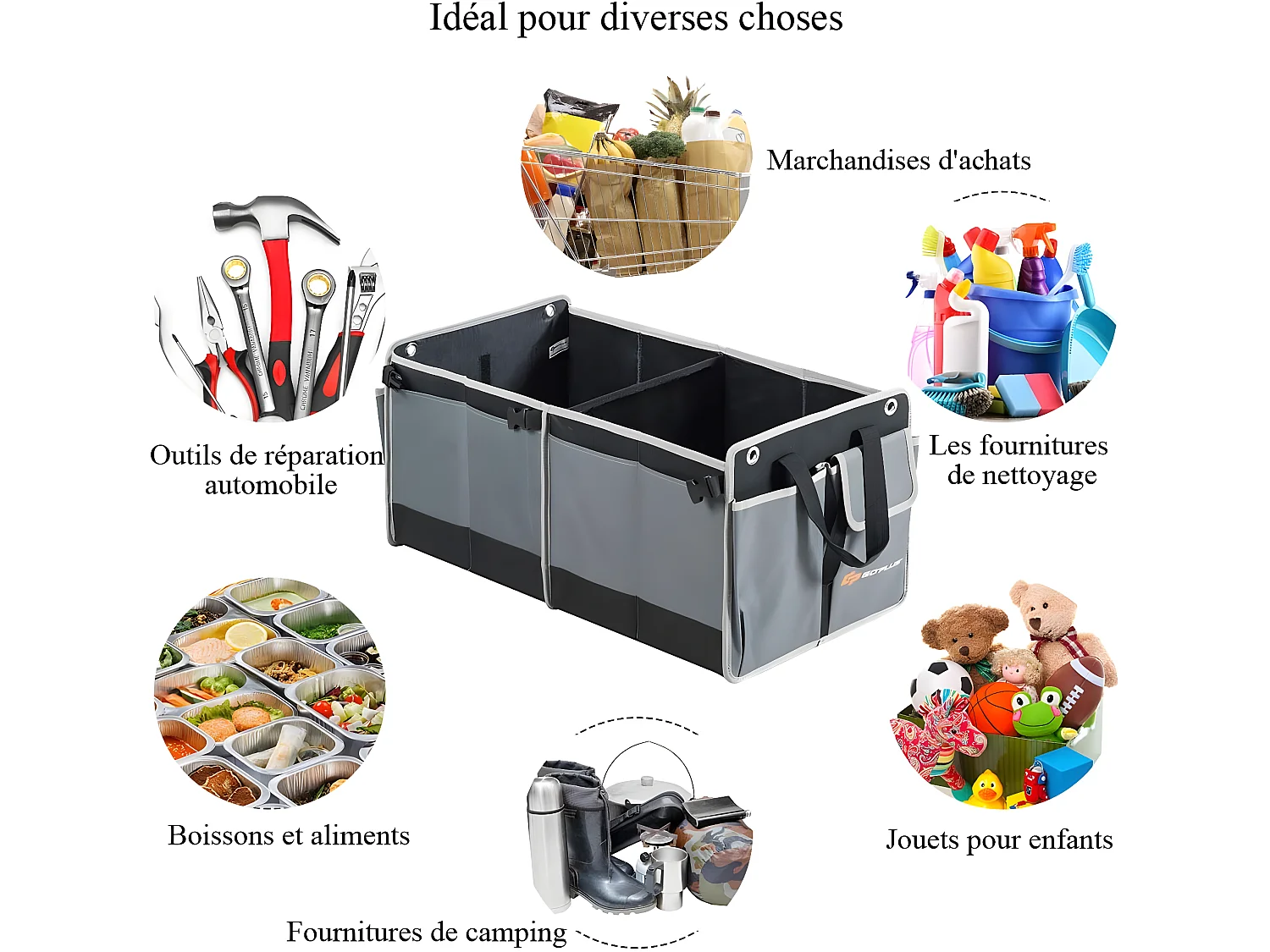 Organisateur de coffre de voiture pliable avec poignées 3 compartiments isolés