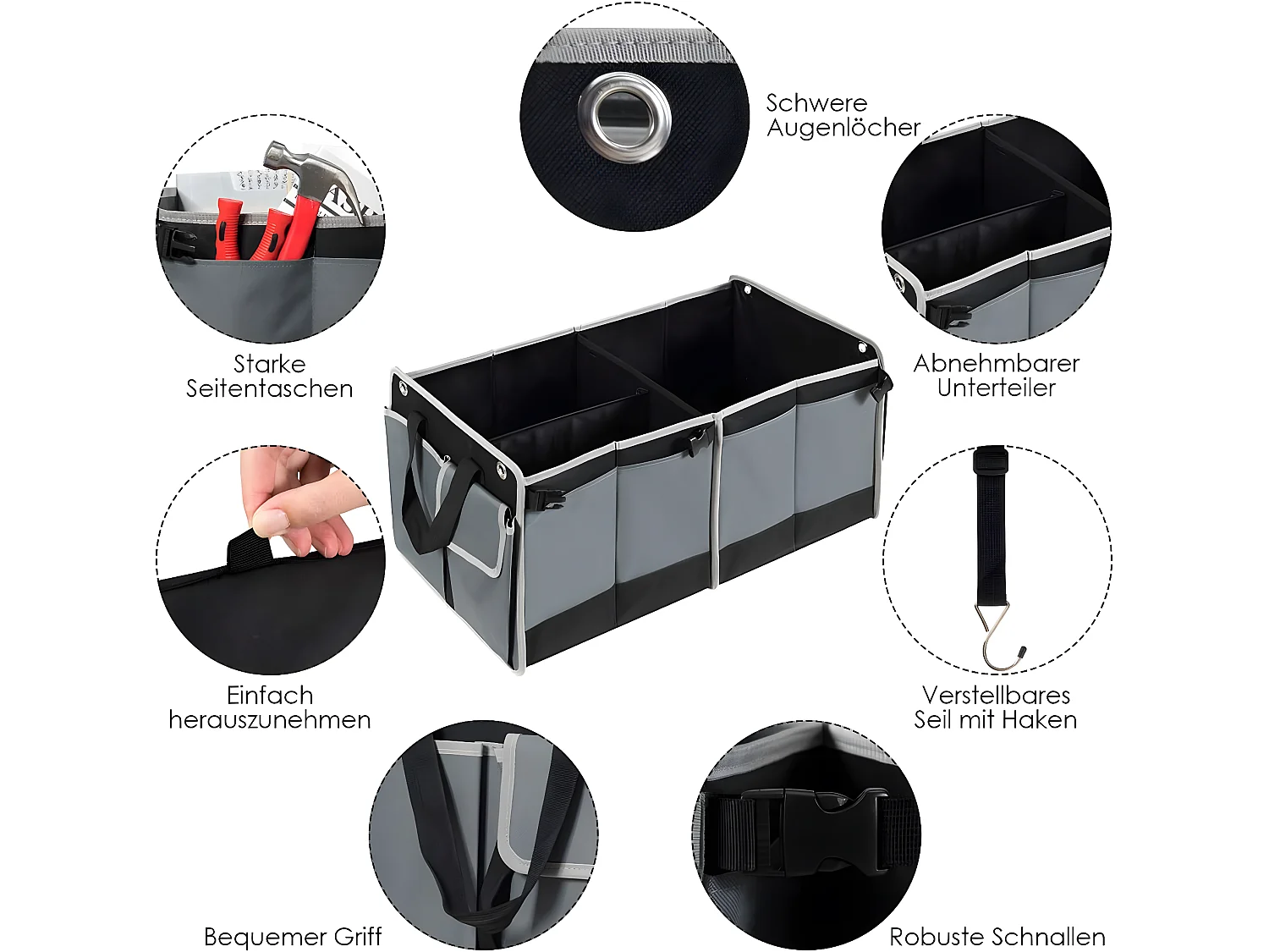 Organisateur de coffre de voiture pliable avec poignées 3 compartiments isolés