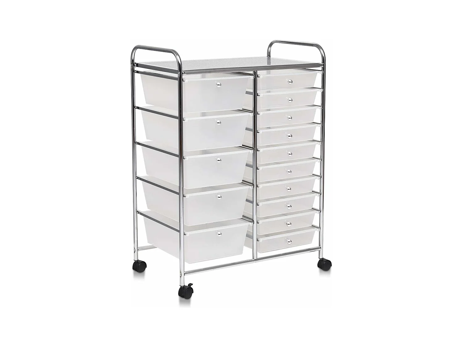 15 Laden PP Opbergwagen, Rollende Opbergtoren, Metalen Frame, Ladekast Serveerwagen voor Keuken, Badkamer, School (62,5 x 37 x 87 CM, Transparant)