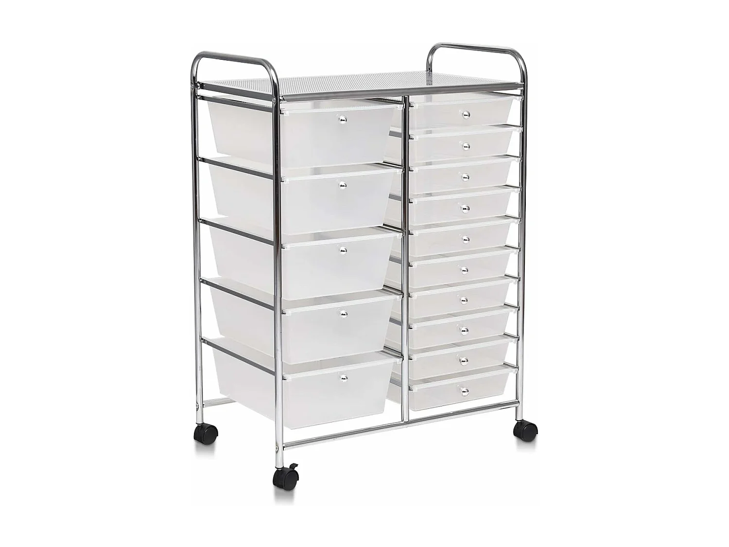 Chariot de Rangement 15 Tiroirs en PP, Tour de Rangement à Roulette, Cadre en Métal, Desserte Meuble Tiroir pour Cuisine, Salle de Bain, École (62,5 x 37 x 87 CM, Clair)