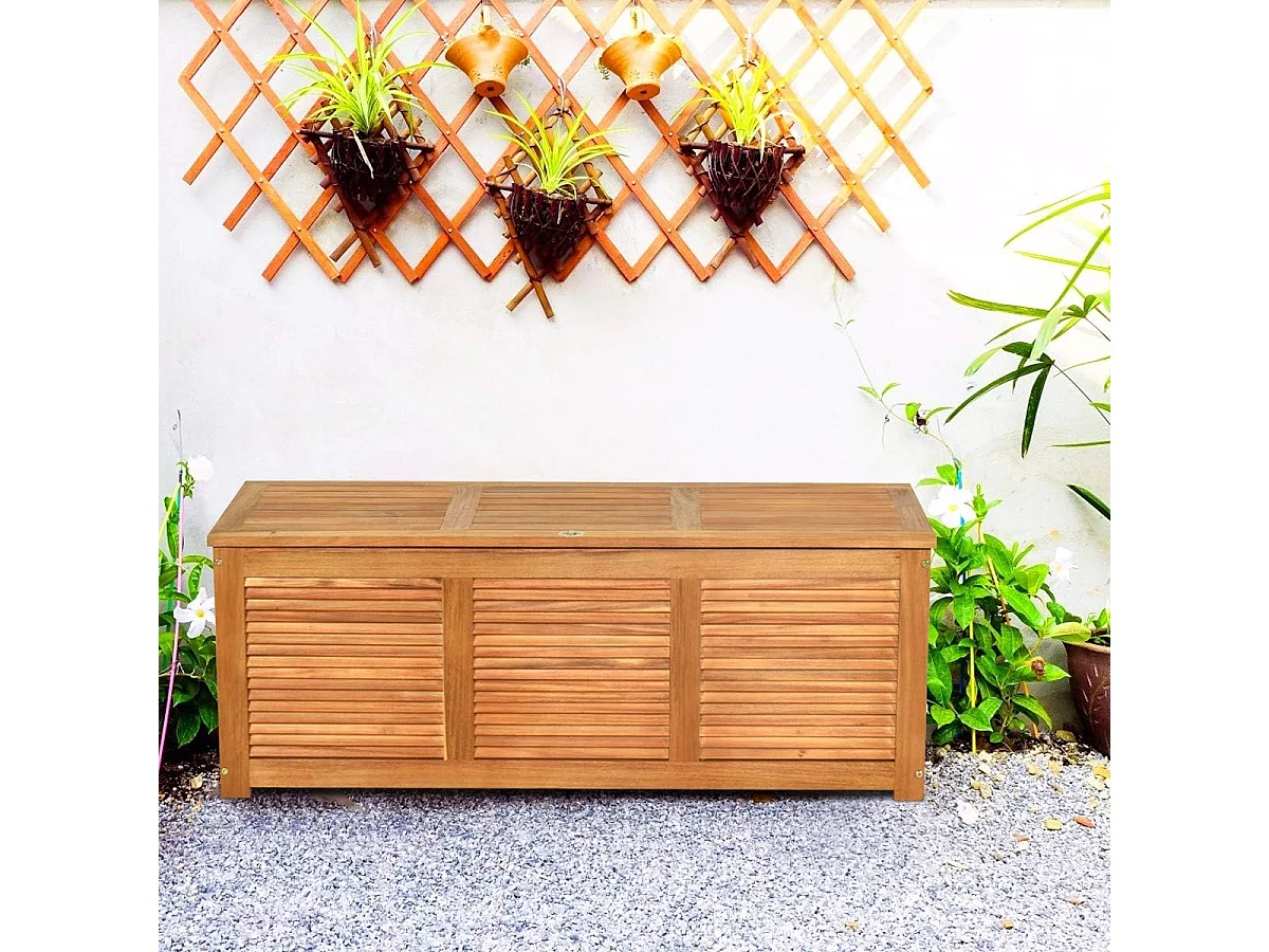 Coffre de Jardin en Bois d’Acacia certifié FSC 178L 120,5 x 44,5 x 44,5 cm Charge Max 150KG