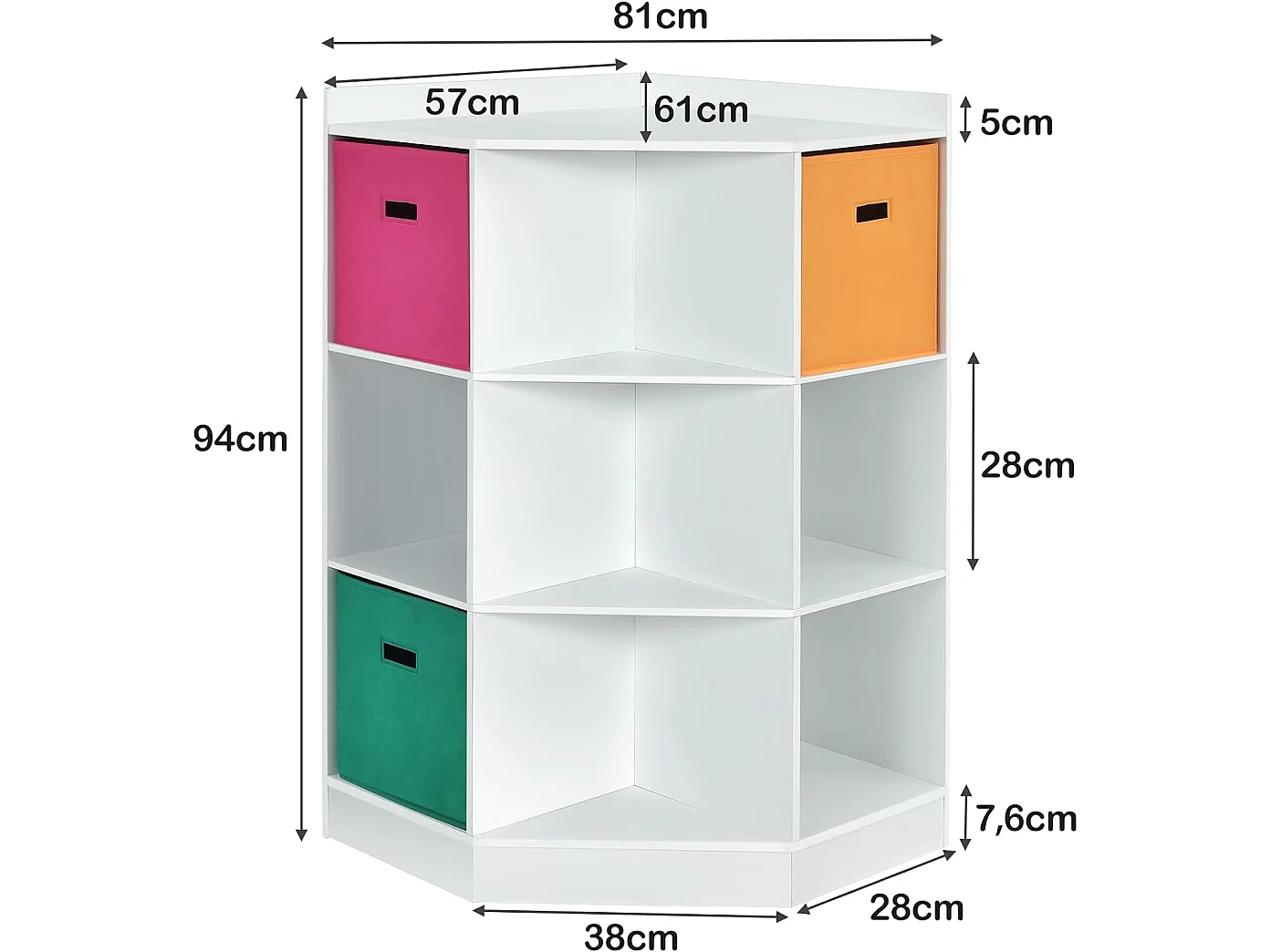 Meuble de Rangement d'angle Enfants avec 9 Niches, Bibliothèque d'angle Enfant avec Étagère Supérieure