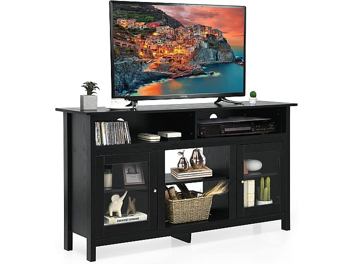 58" Meuble TV avec 2 Armoires Laterales et Étageres, 147 x 40 x 81,5 cm