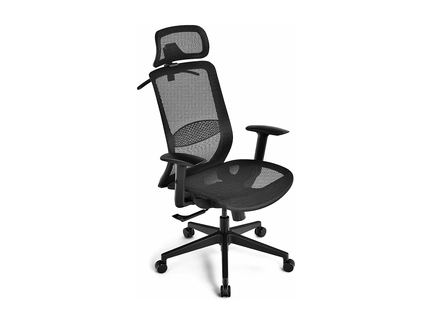 Chaise de Bureau Pivotant en Maille avec Renfort Lombaire Appui-tête Dossier Inclinable et Cintre Charge Max 110 KG Noir