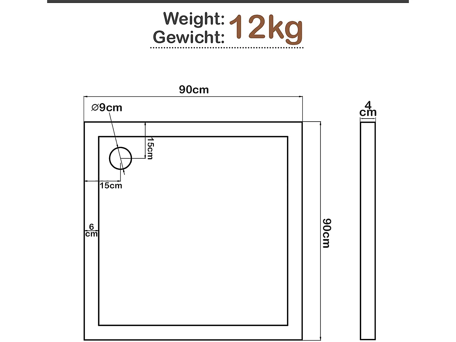 Receveur de douche salle blanche 90 x 90 x 4 cm 01_0000486