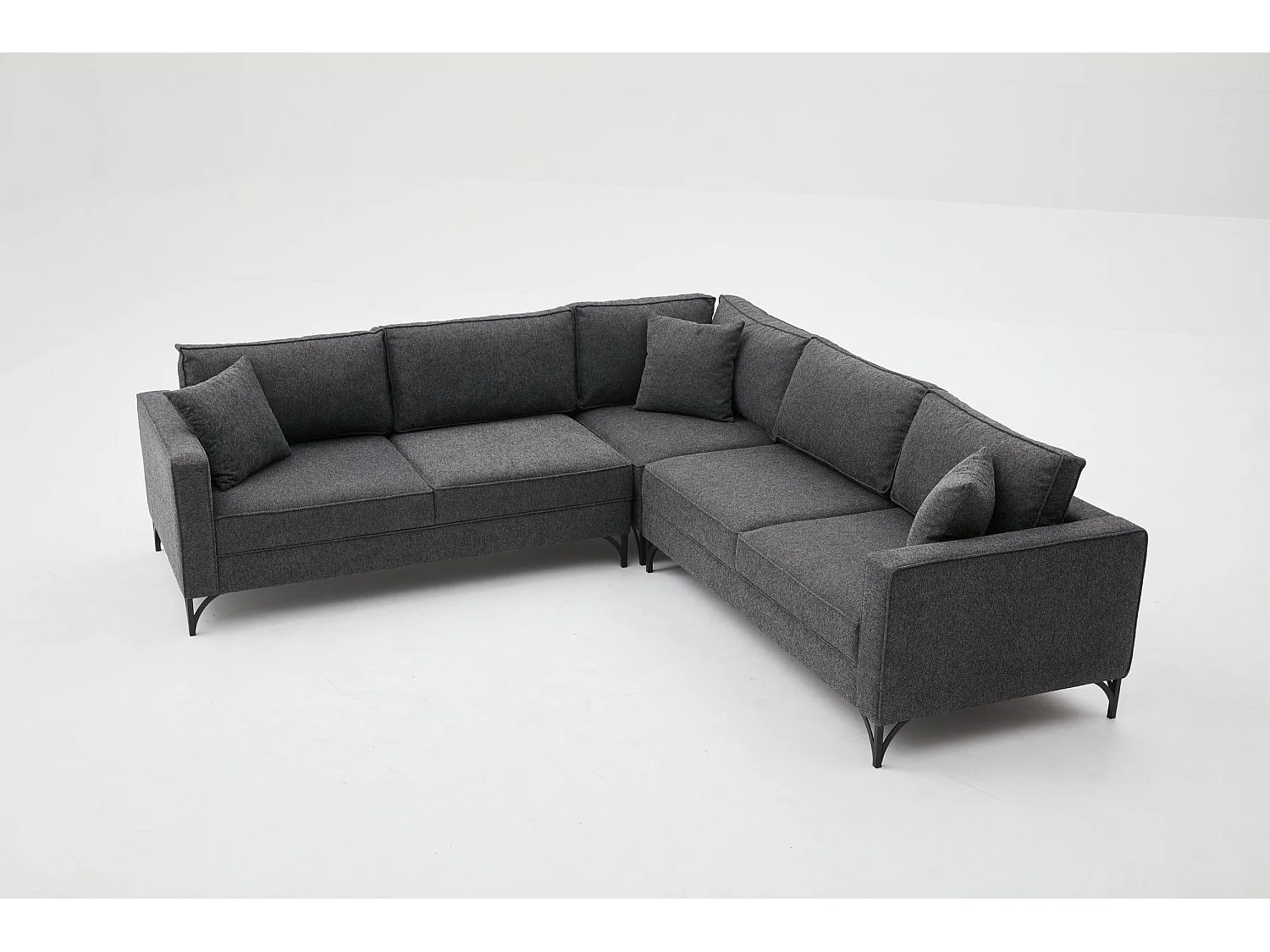 Canapé d'angle reversible Barlino Tissu Anthracite pieds Noir