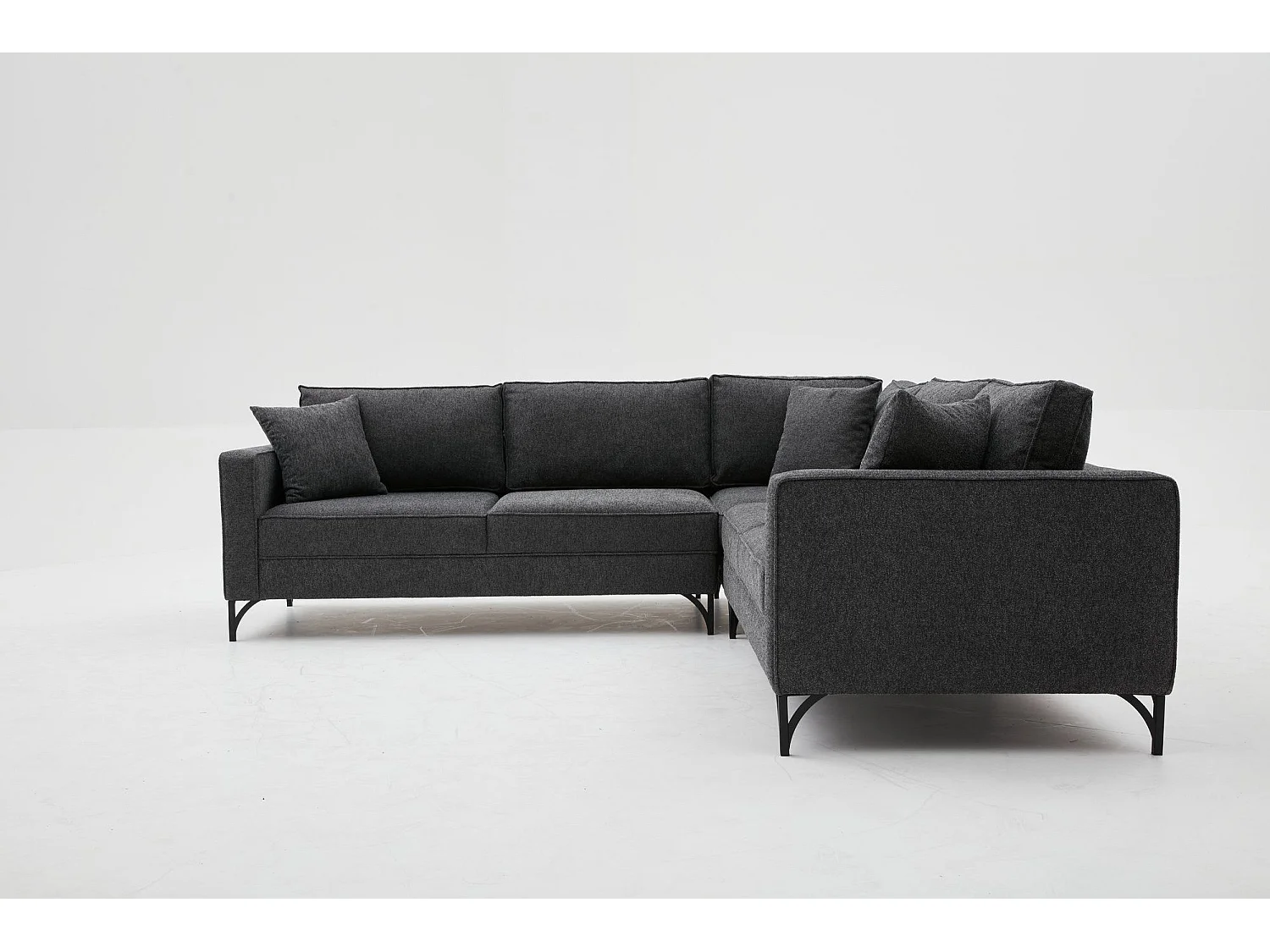 Canapé d'angle reversible Barlino Tissu Anthracite pieds Noir