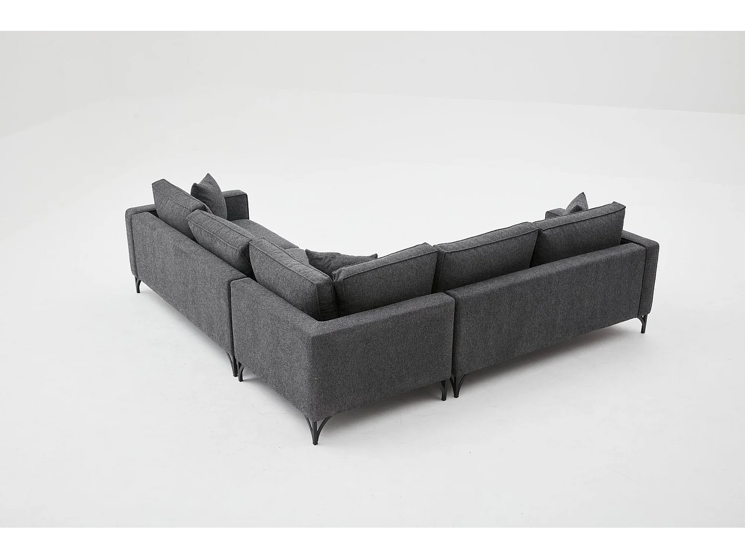 Canapé d'angle reversible Barlino Tissu Anthracite pieds Noir