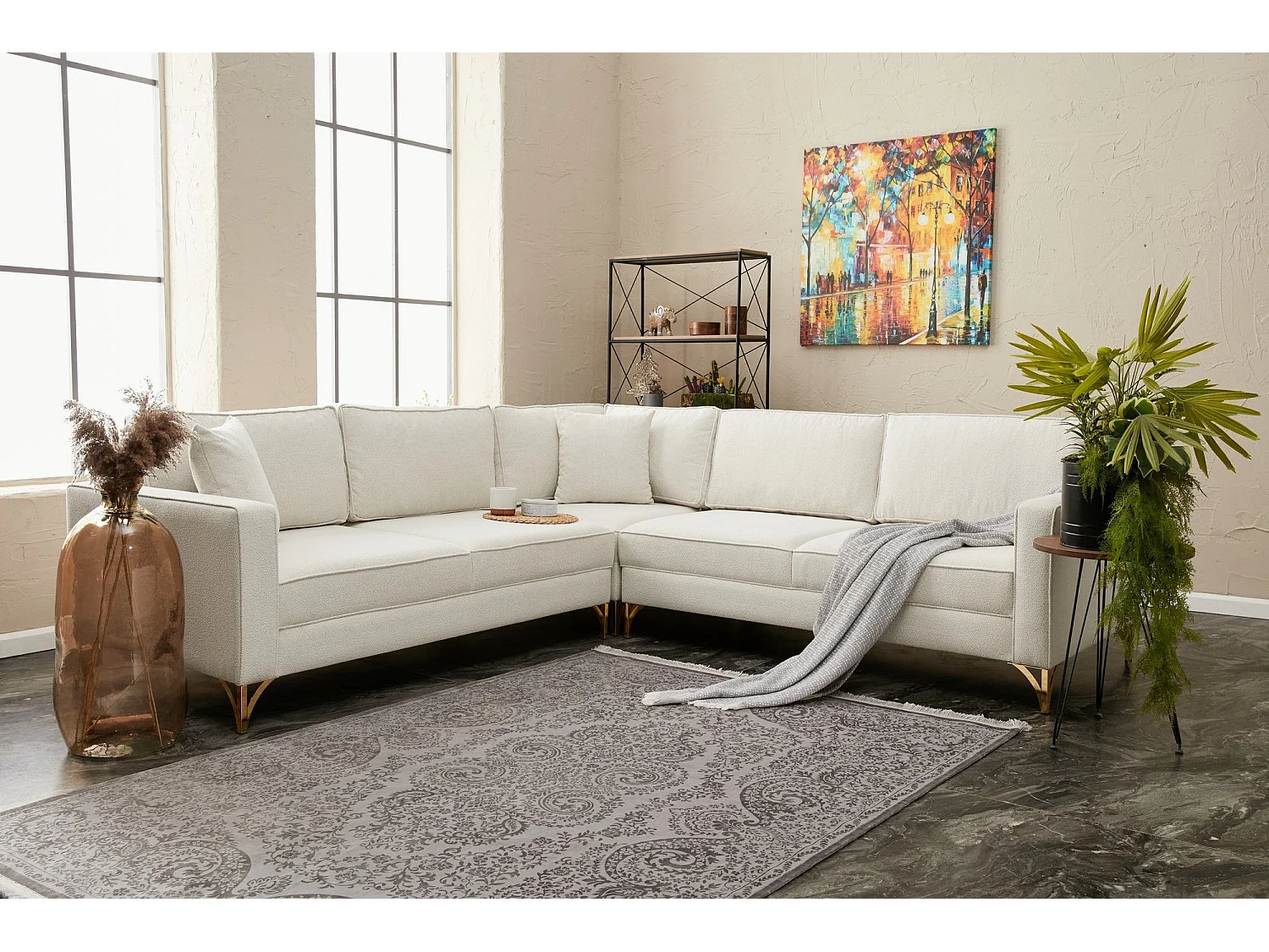 Sofá rinconero Altadena 339, De color marrón claro, 258x258x88cm