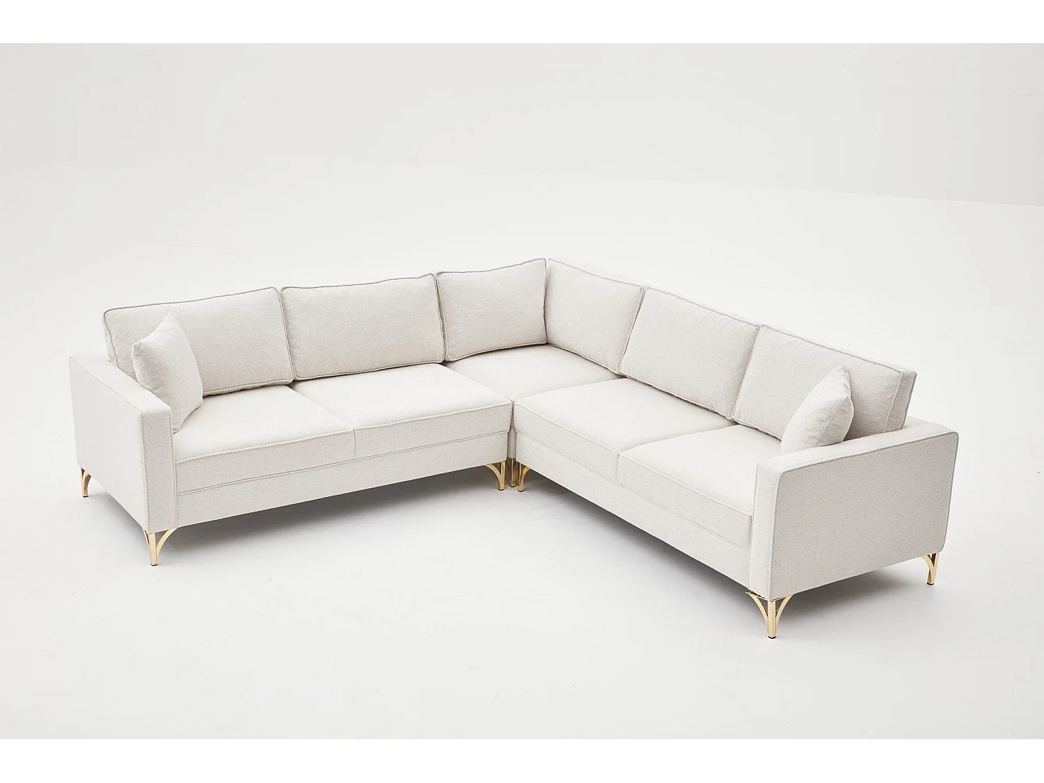 Canapé d'angle reversible Barlino Tissu Blanc crème pieds Or