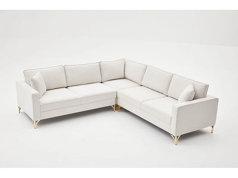 Canapé d'angle reversible Barlino Tissu Blanc crème pieds Or