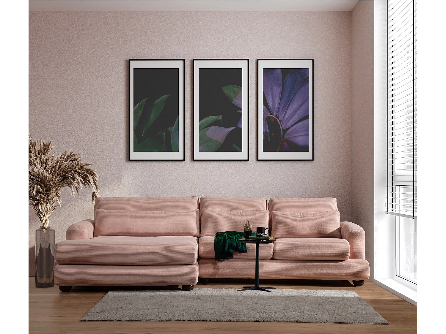 Sofá rinconero Altadena 329, Rosa, 330x150x90cm