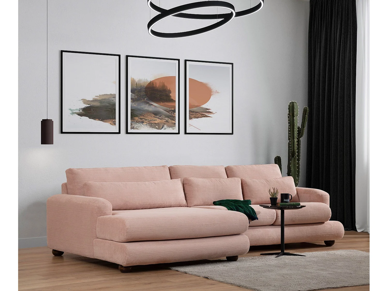 Sofá rinconero Altadena 329, Rosa, 330x150x90cm