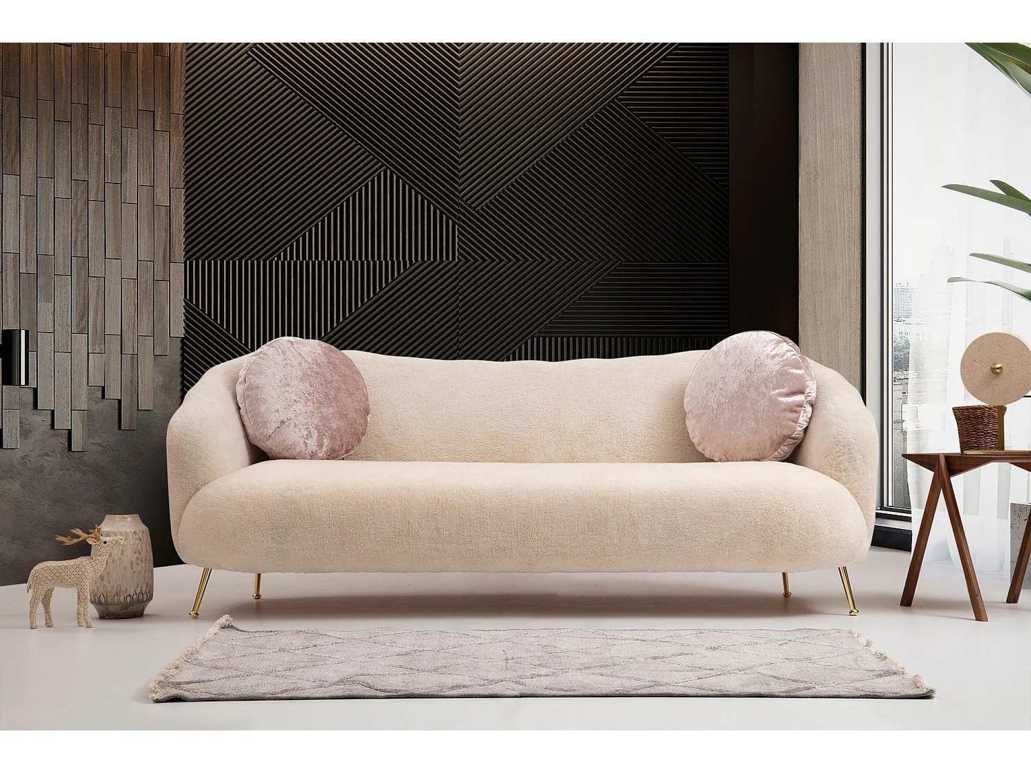 Sofá Altadena 390, De color marrón claro, 215x90x80cm, Tapiz, Patas: Metal