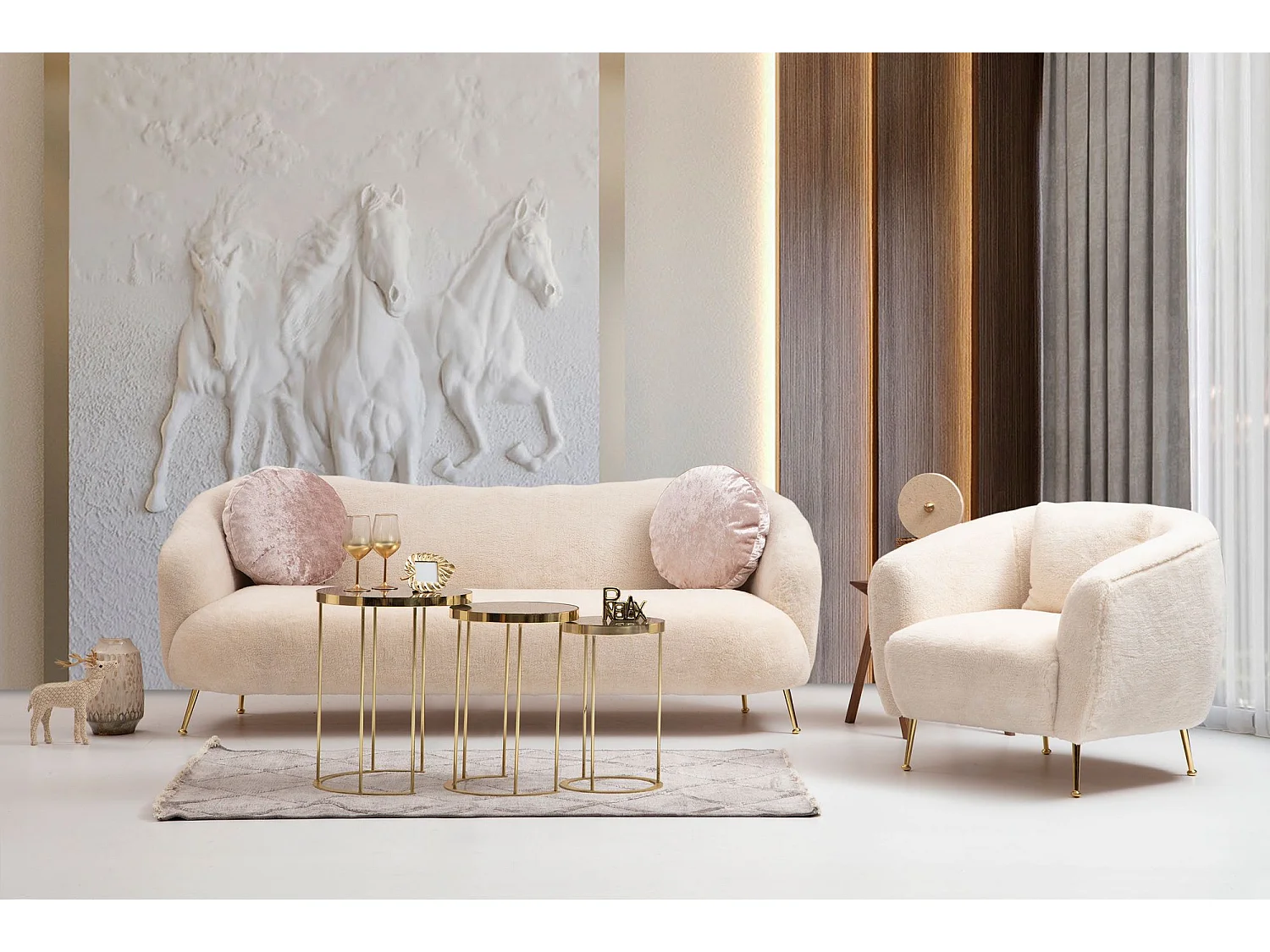 Sofá Altadena 390, De color marrón claro, 215x90x80cm, Tapiz, Patas: Metal