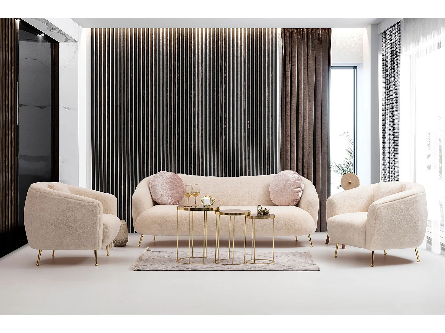 Sofá Altadena 390, De color marrón claro, 215x90x80cm, Tapiz, Patas: Metal