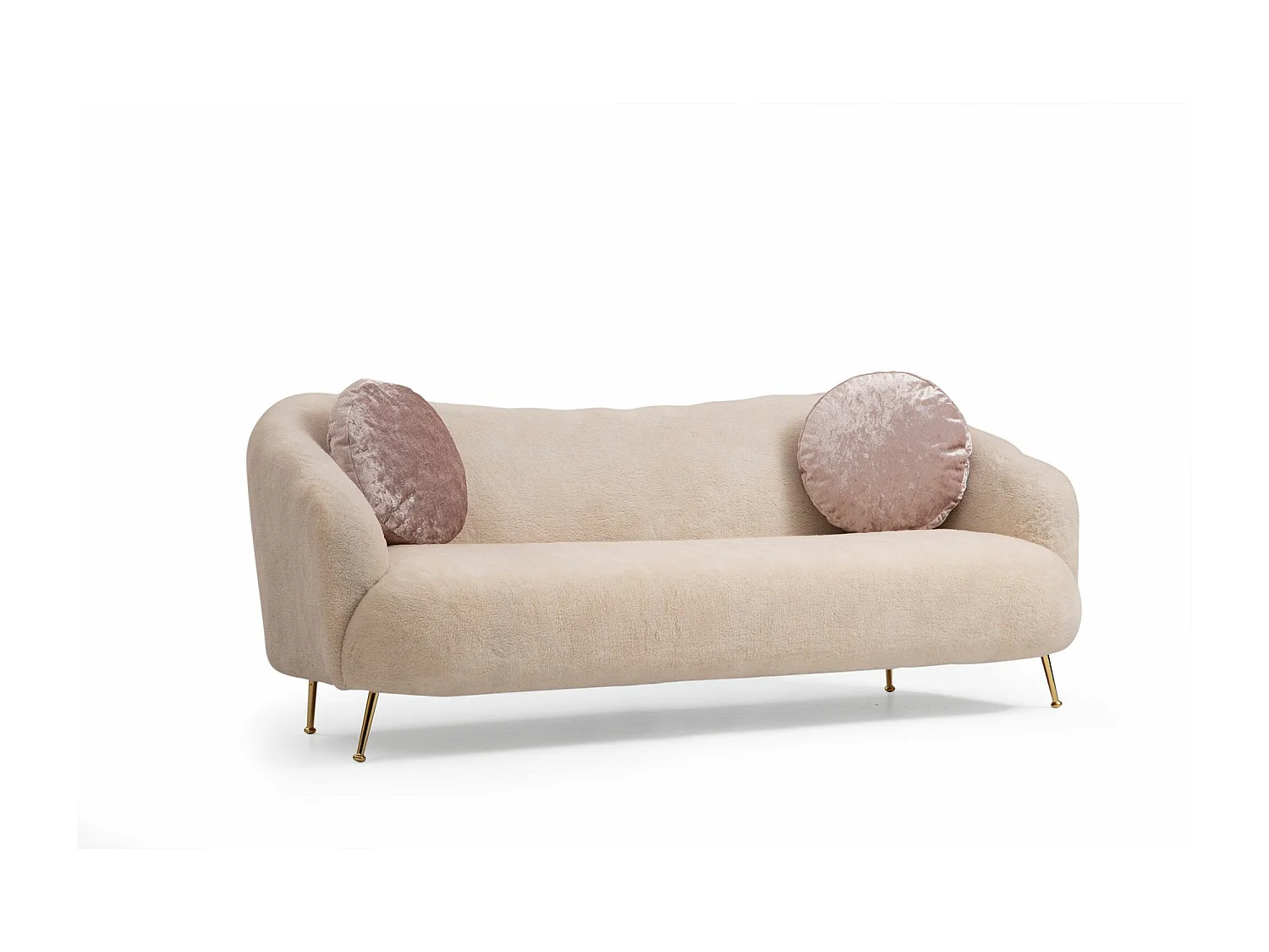 Canapé 3 places avec 2 coussins Leticia Tissu bouclette Beige