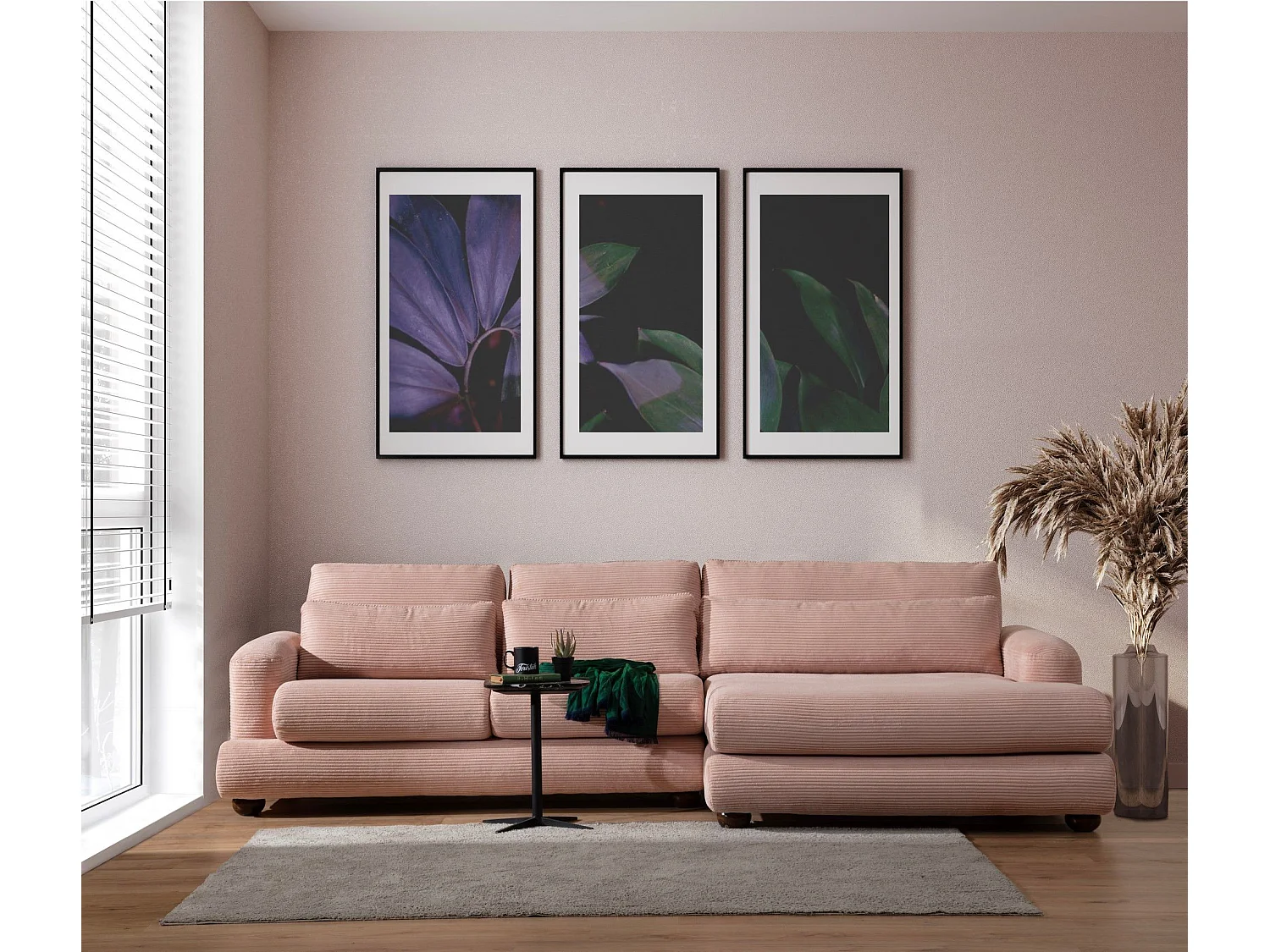 Sofá rinconero Altadena 329, Rosa, 330x150x90cm