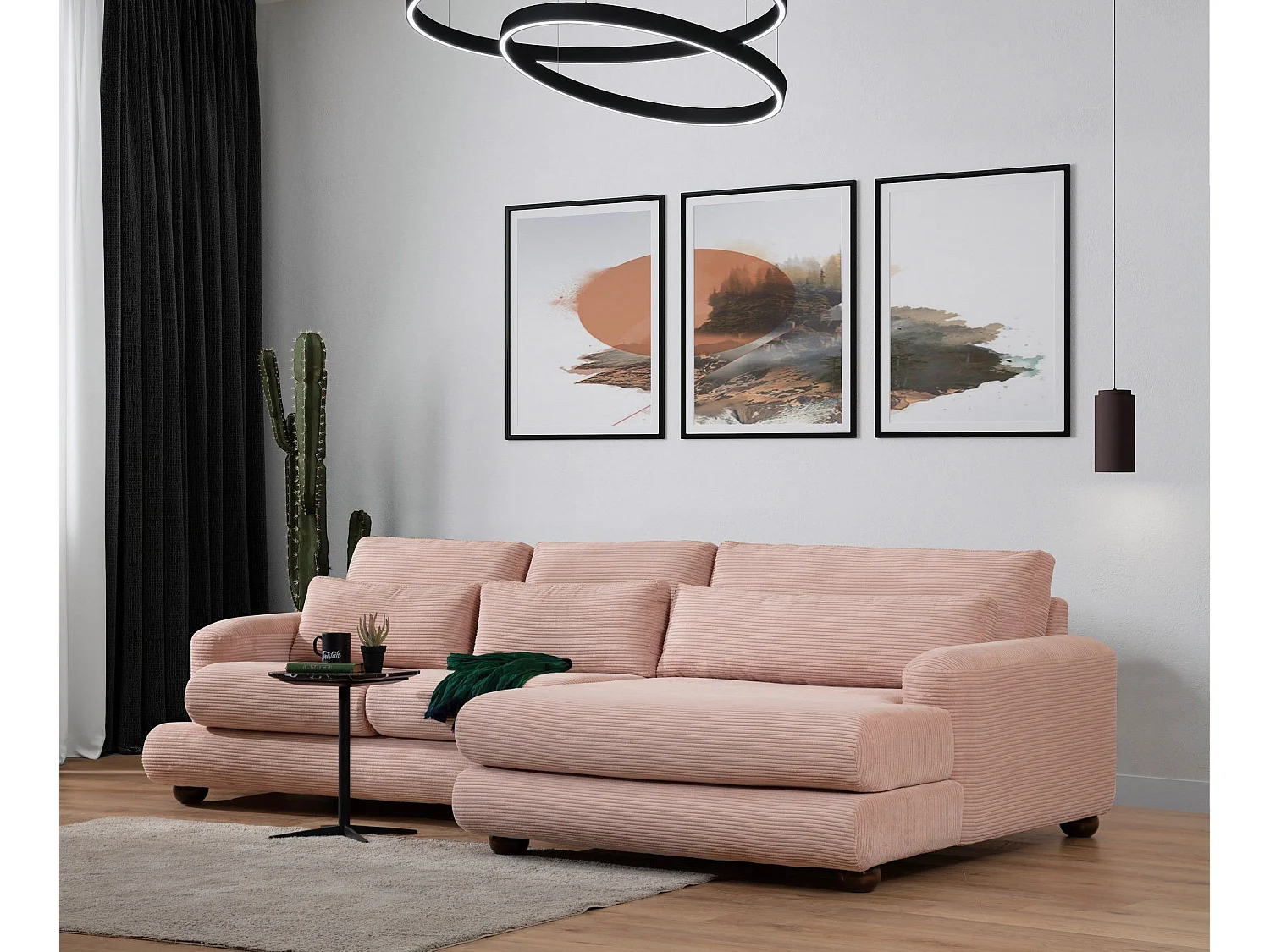 Sofá rinconero Altadena 329, Rosa, 330x150x90cm