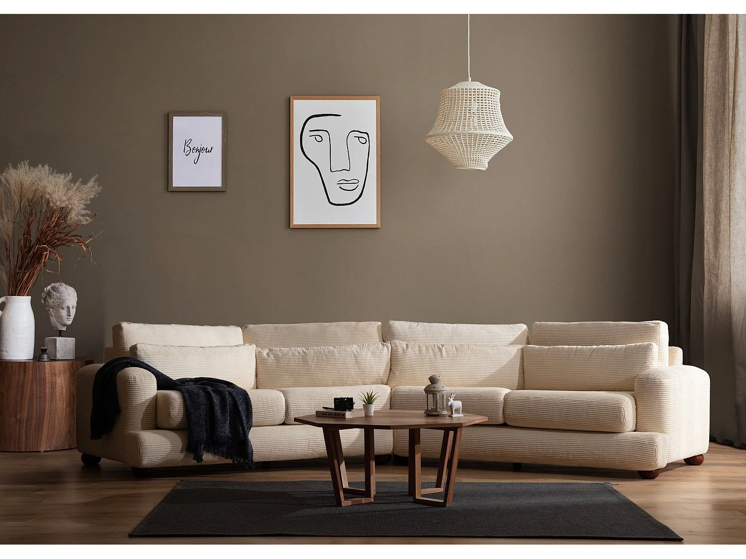 Canapé design arrondie à droite Anvel Velours côtelé Beige