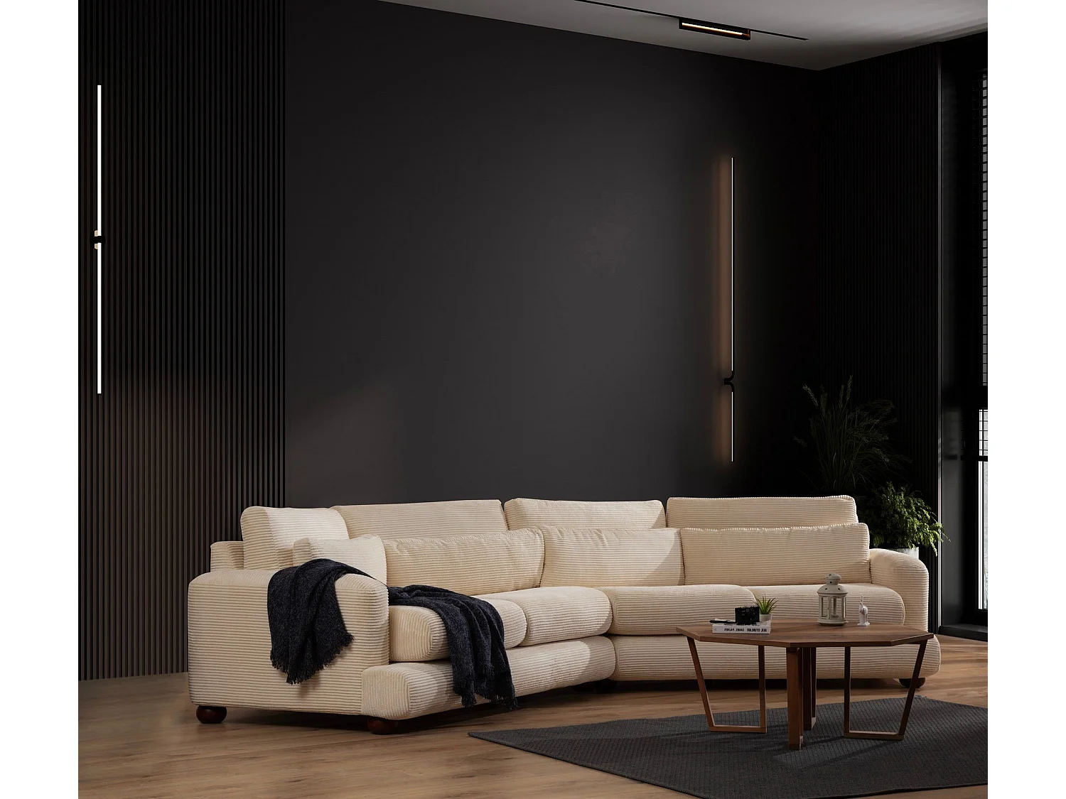 Canapé design arrondie à droite Anvel Velours côtelé Beige