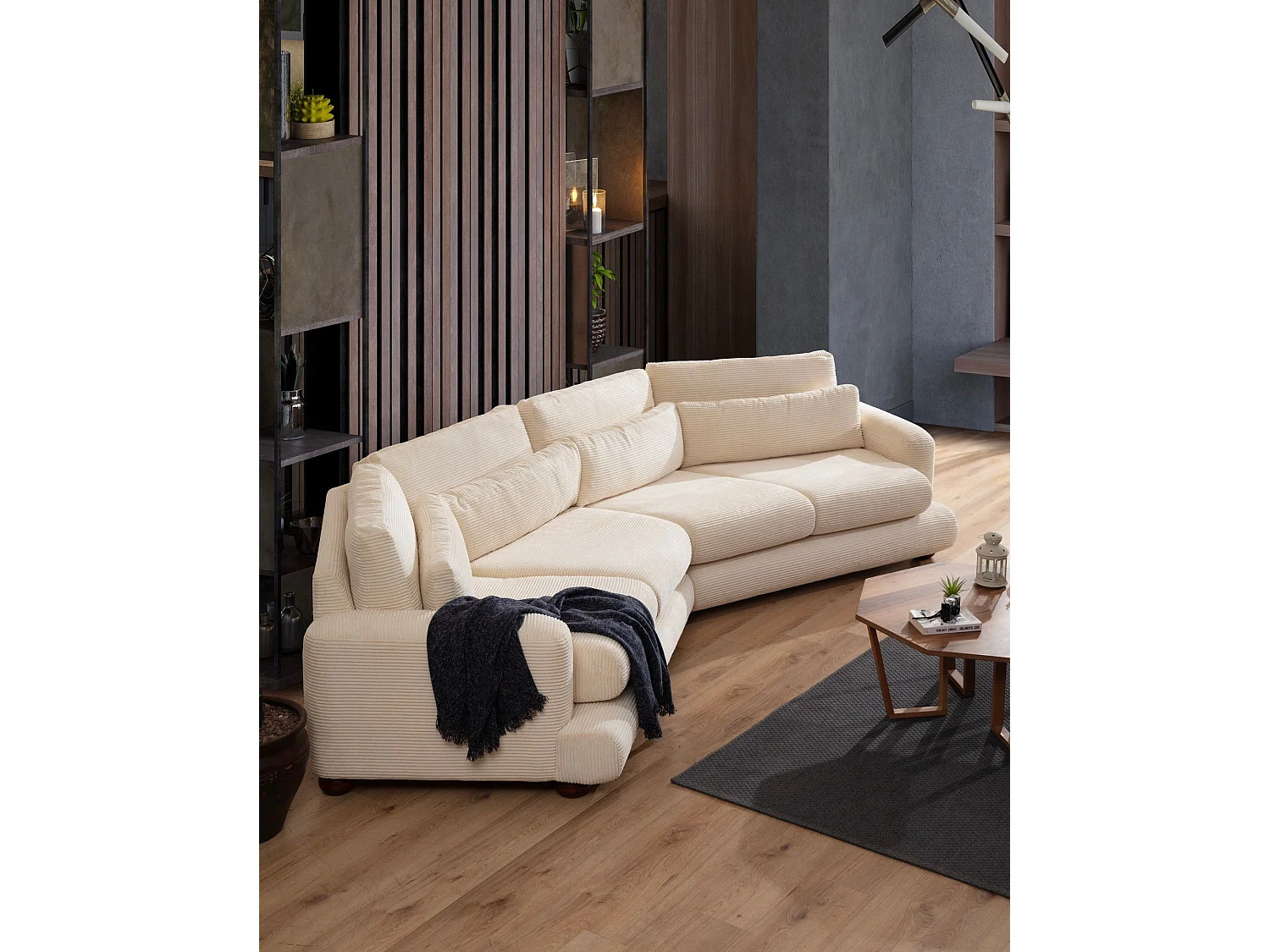 Canapé design arrondie à droite Anvel Velours côtelé Beige