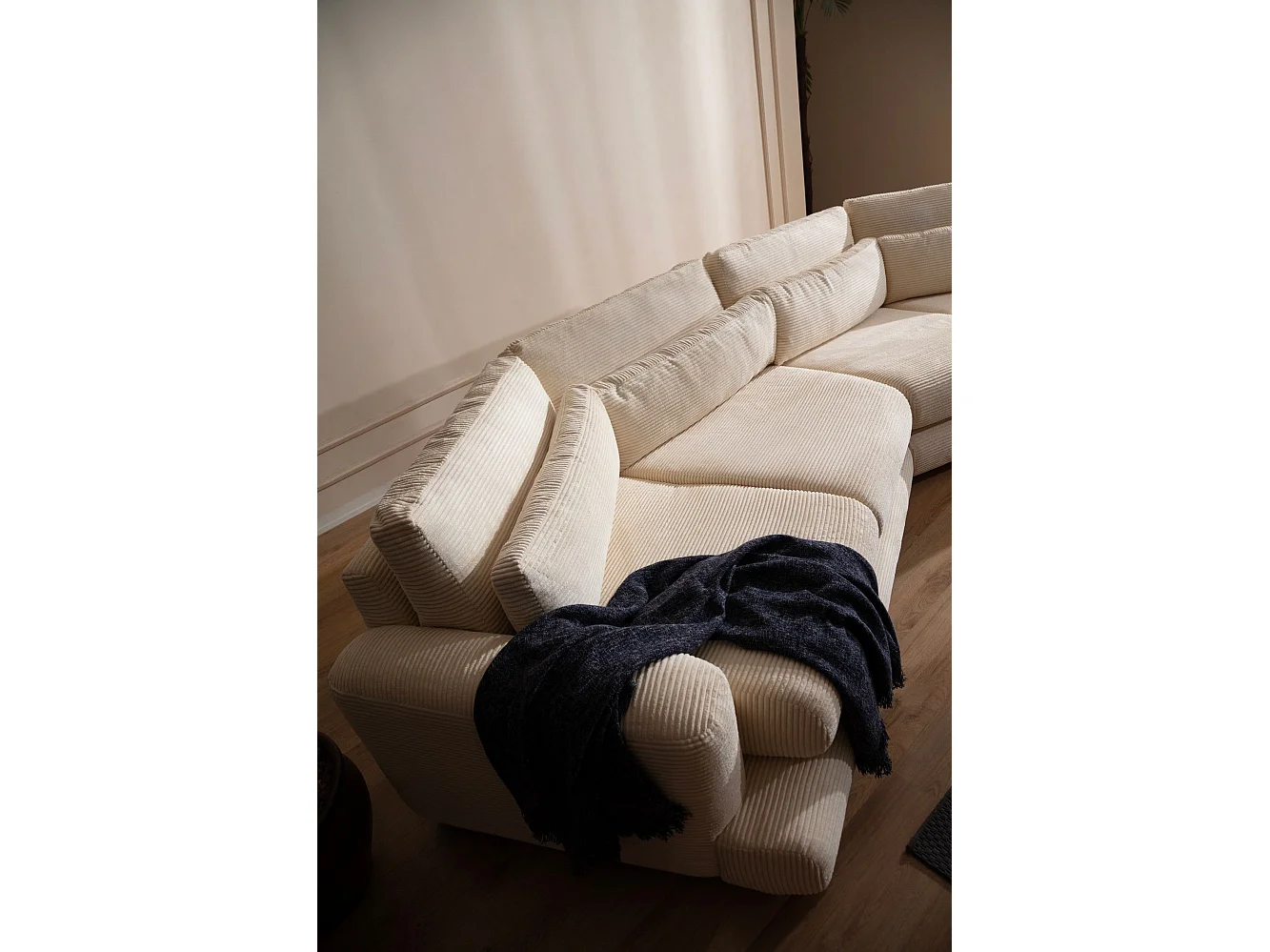 Canapé design arrondie à droite Anvel Velours côtelé Beige