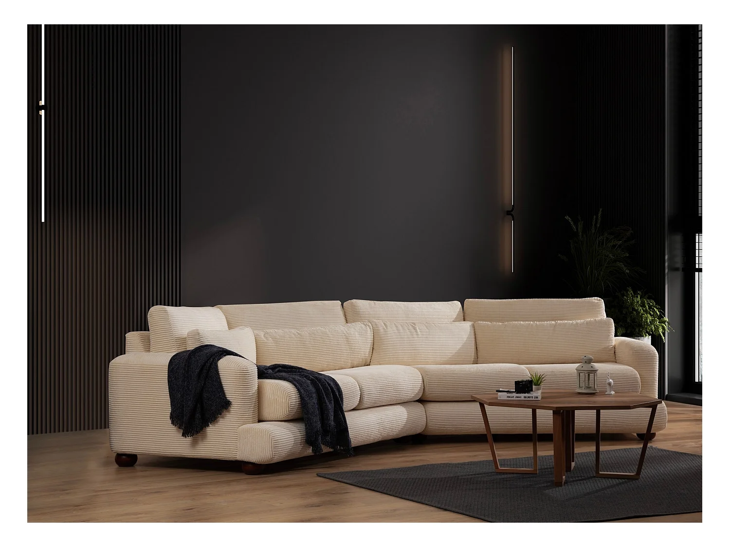 Canapé design arrondie à droite Anvel Velours côtelé Beige