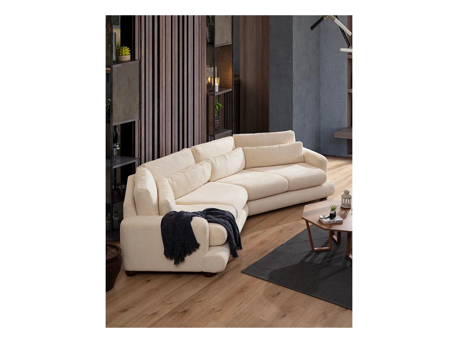 Canapé design arrondie à droite Anvel Velours côtelé Beige