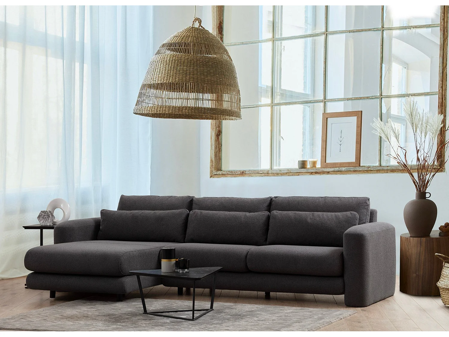 Sofá rinconero Altadena 333, Gris, 290x165x73cm