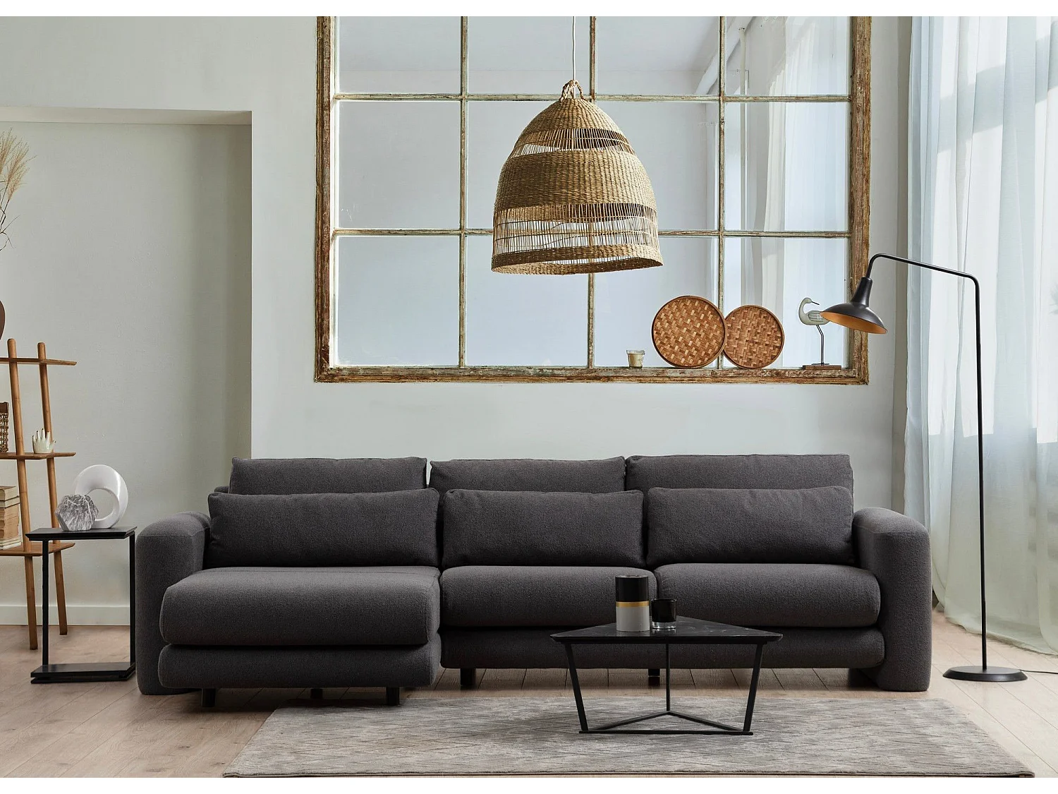 Sofá rinconero Altadena 333, Gris, 290x165x73cm