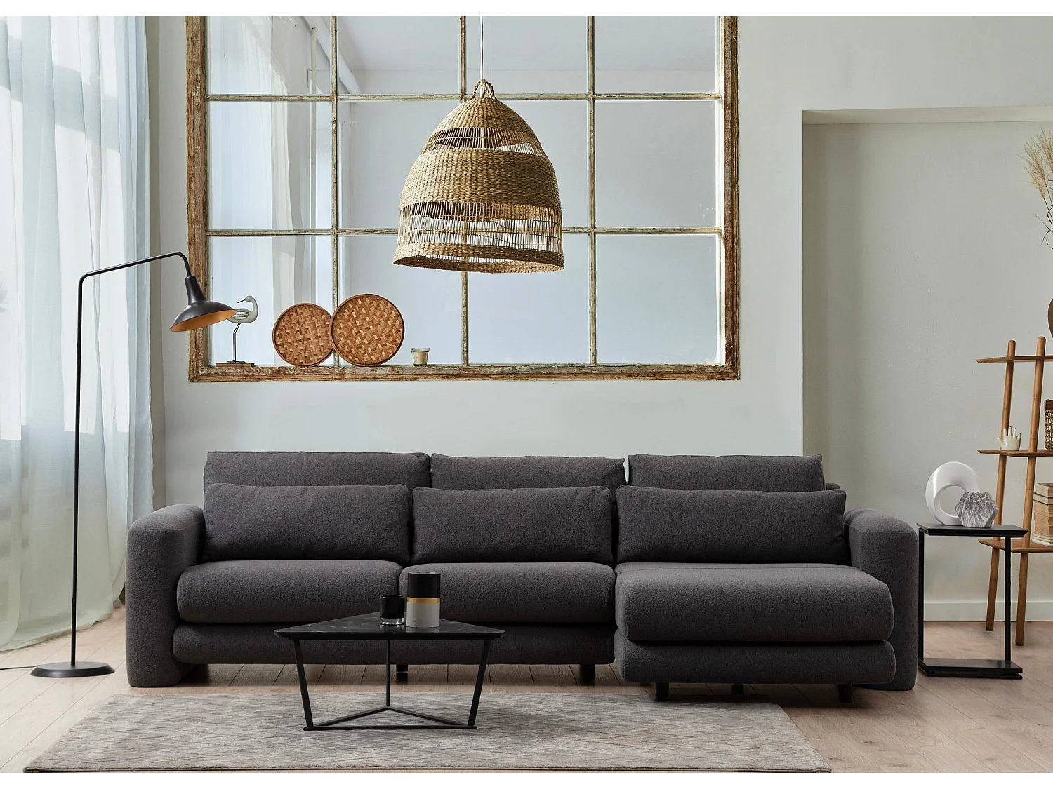 Sofá rinconero Altadena 333, Gris, 290x165x73cm