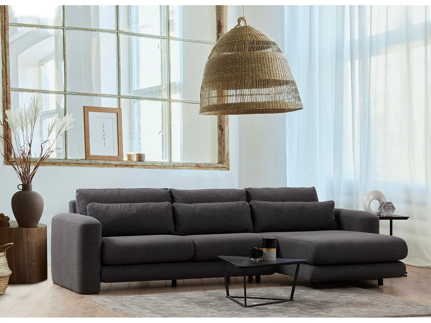 Sofá rinconero Altadena 333, Gris, 290x165x73cm