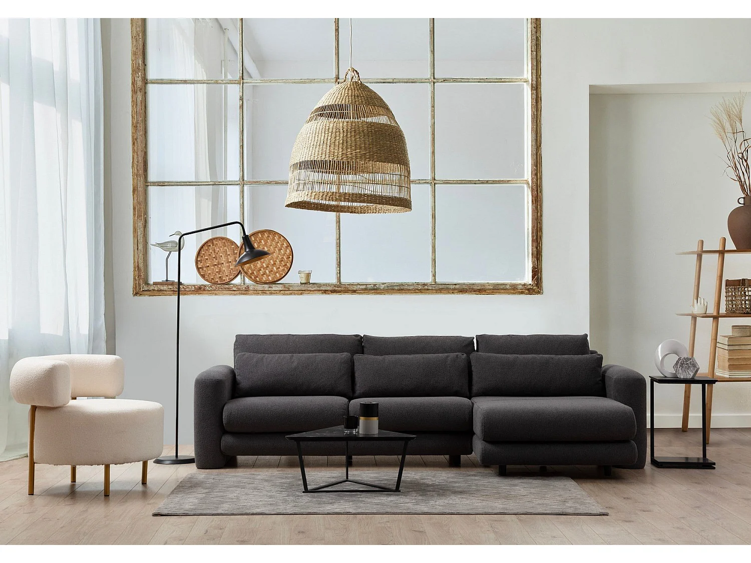 Sofá rinconero Altadena 333, Gris, 290x165x73cm