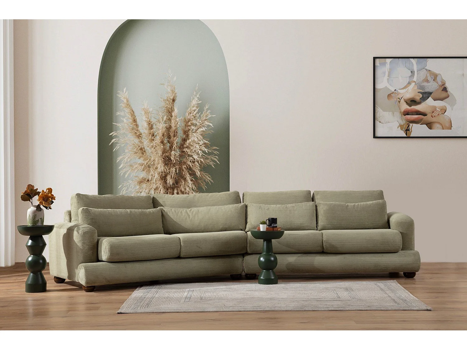 Viktor ronde designbank van corduroy-Kleur Groen kaki-linkerhoek