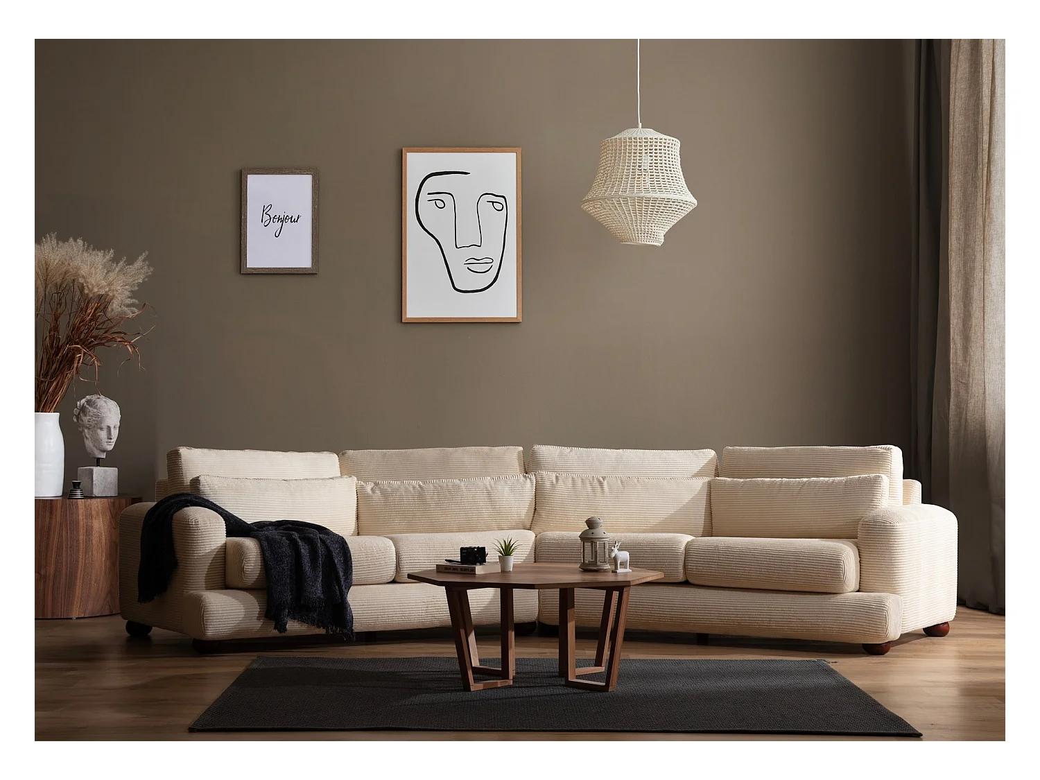 Canapé design arrondie à gauche Anvel Velours côtelé Beige