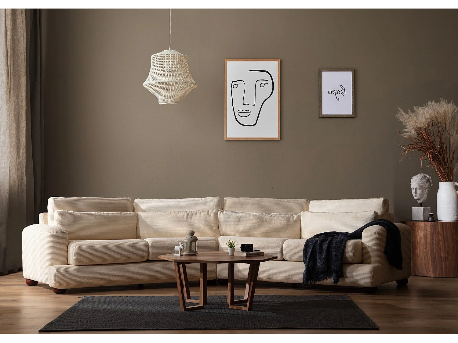 Viktor ronde designbank van corduroy-Kleur Licht beige-linkerhoek