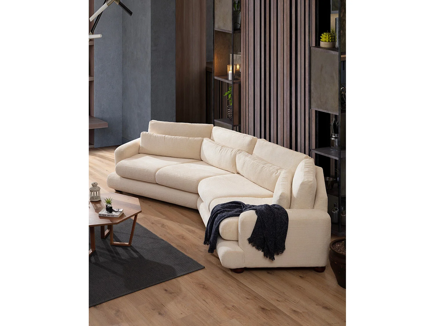 Viktor ronde designbank van corduroy-Kleur Licht beige-linkerhoek