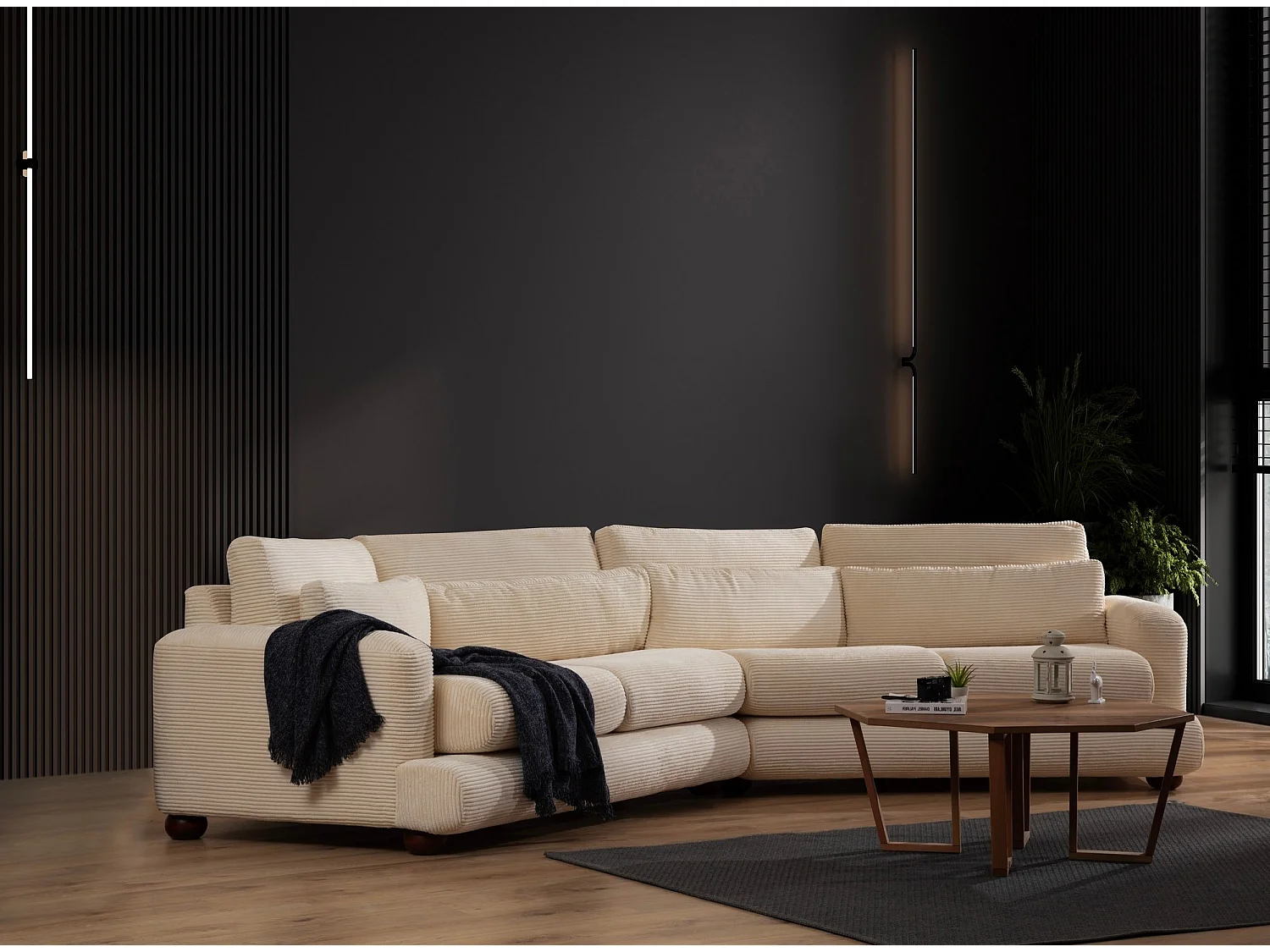 Viktor ronde designbank van corduroy-Kleur Licht beige-linkerhoek