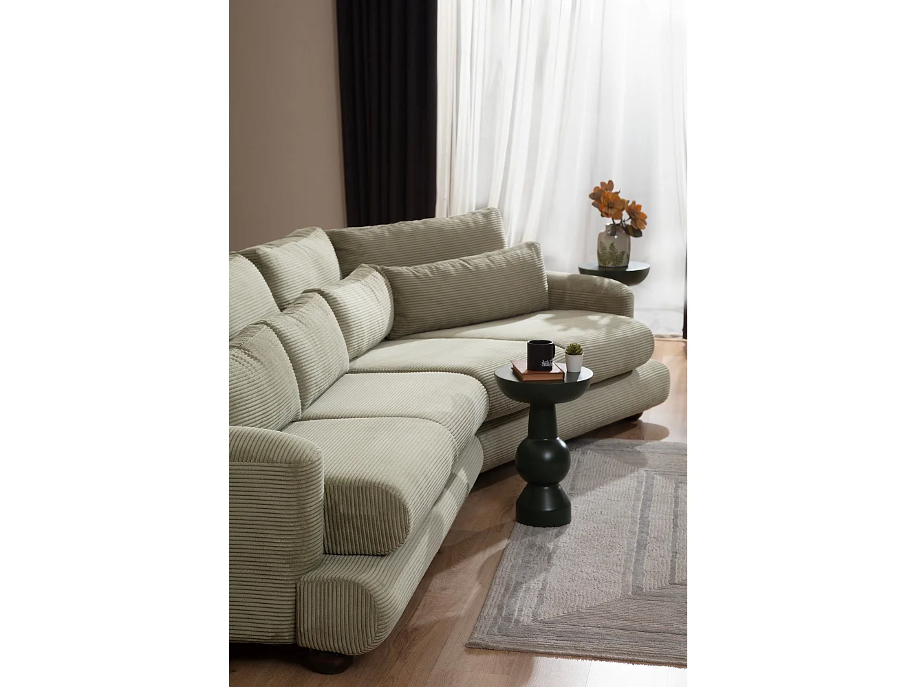 Sofá modular Altadena 432, Verde, 330x105x90cm, Tapiz, Patas: Madera