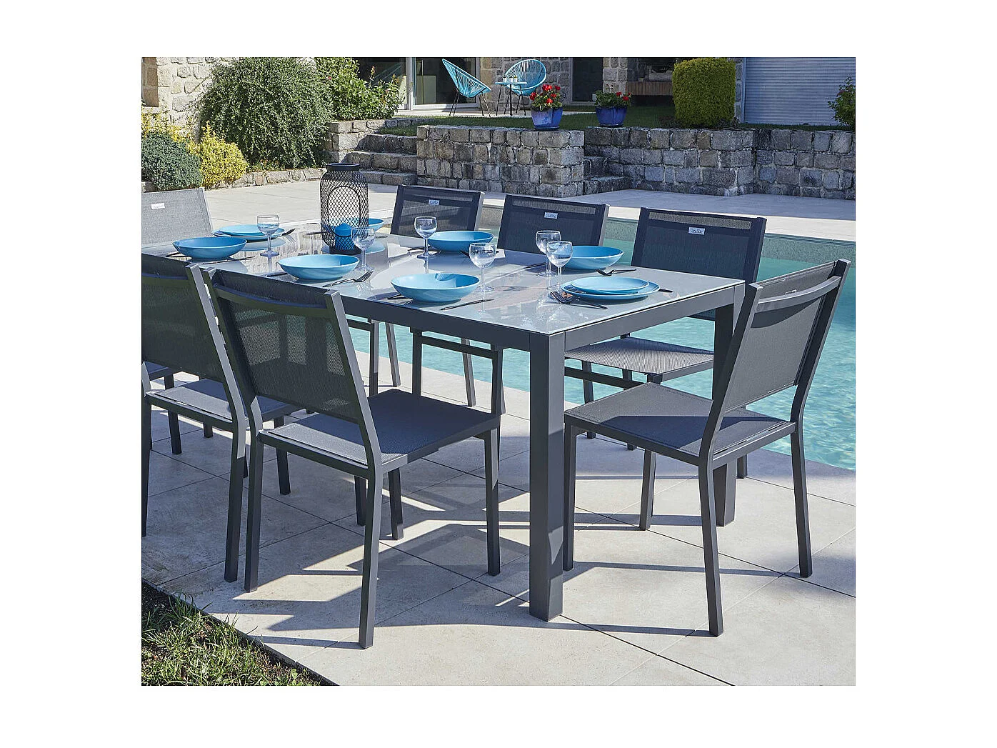 Ensemble table et chaises de jardin - 8 places - Gris Anthracite - CADAQUES