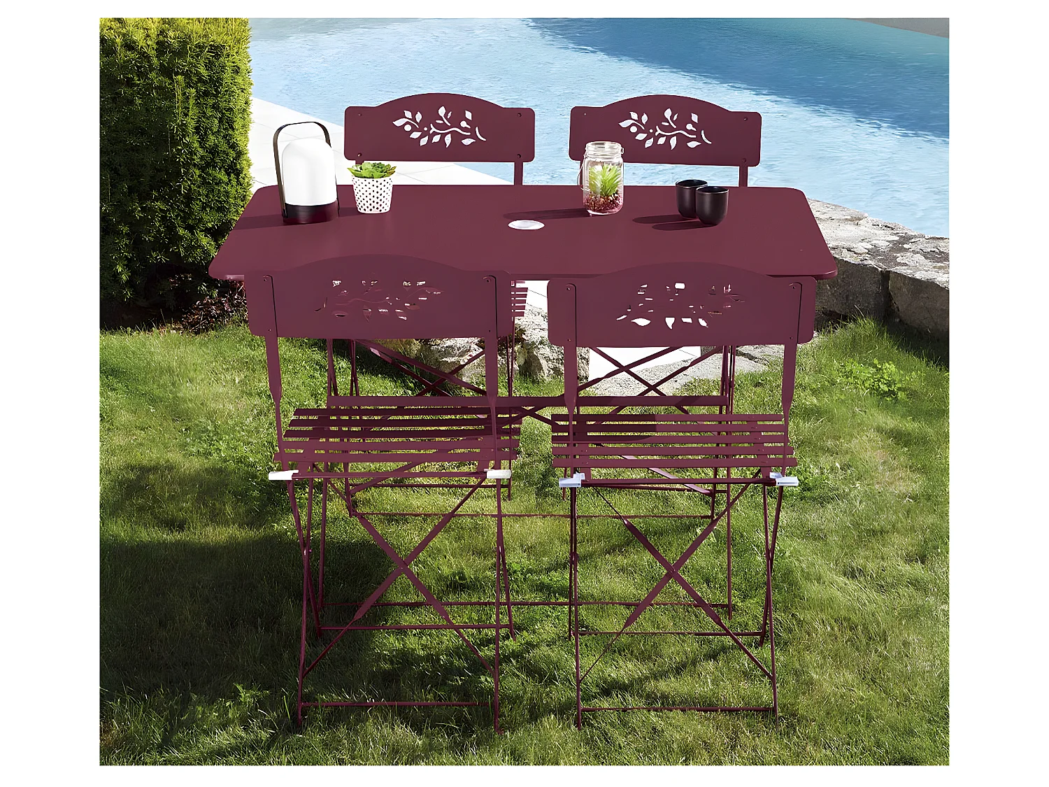 VENONE - Ensemble table et chaises de jardin - 4 places - Bordeaux